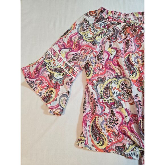 NY Collection Paisley Print Off-Shoulder Top Bell Sleeves Crochet Size 2X New - Picture 8 of 14